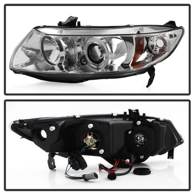 Spyder Honda Civic 06-08 2Dr Projector Headlights LED Halo Chrome High H1 Low H1 PRO-YD-HC06-2D-HL-C - RPL Performance