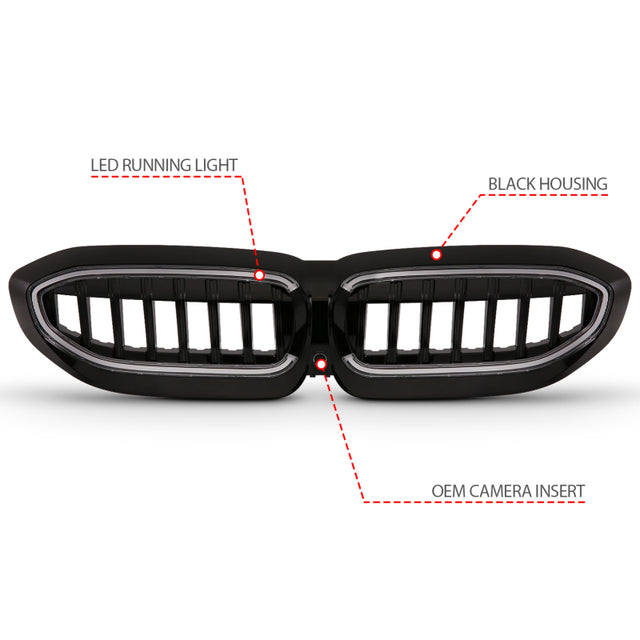 Anzo 19-22 BMW 3 Series Black Housing Full LED Front Grille w/ Initiation & Running Light