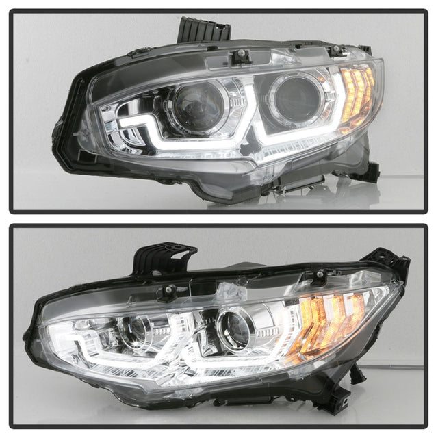 Spyder 16-18 Honda Civic 4Dr w/LED Seq Turn Sig Lights Proj Headlight - Chrome - PRO-YD-HC16-SEQ-C - RPL Performance
