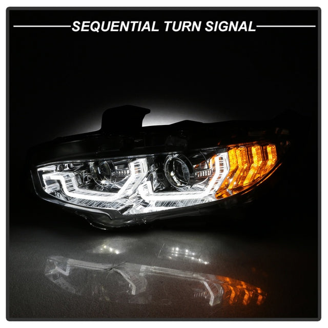 Spyder 16-18 Honda Civic 4Dr w/LED Seq Turn Sig Lights Proj Headlight - Chrome - PRO-YD-HC16-SEQ-C - RPL Performance