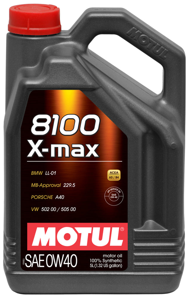 Motul 5L Synthetic Engine Oil 8100 0W40 X-MAX - Porsche A40 - RPL Performance
