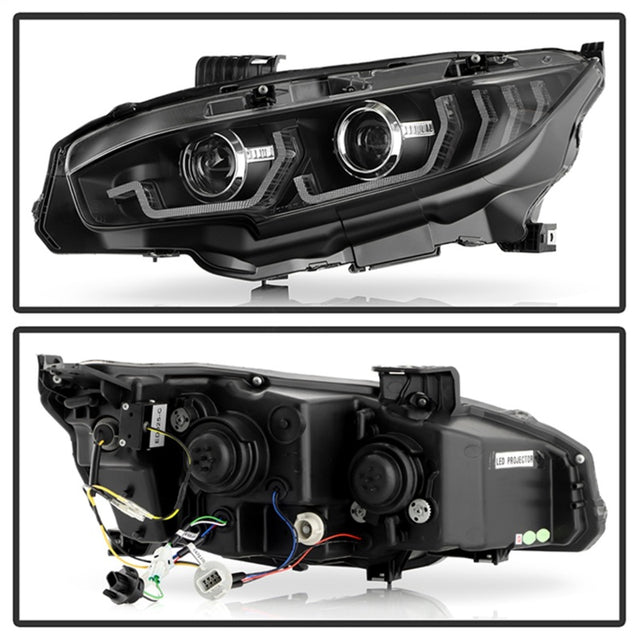 Honda Civic 16-20 LED Model High-Power LED Module Headlights - Black (PRO-YD-HC16LEDAP-SEQGR-BK) - RPL Performance