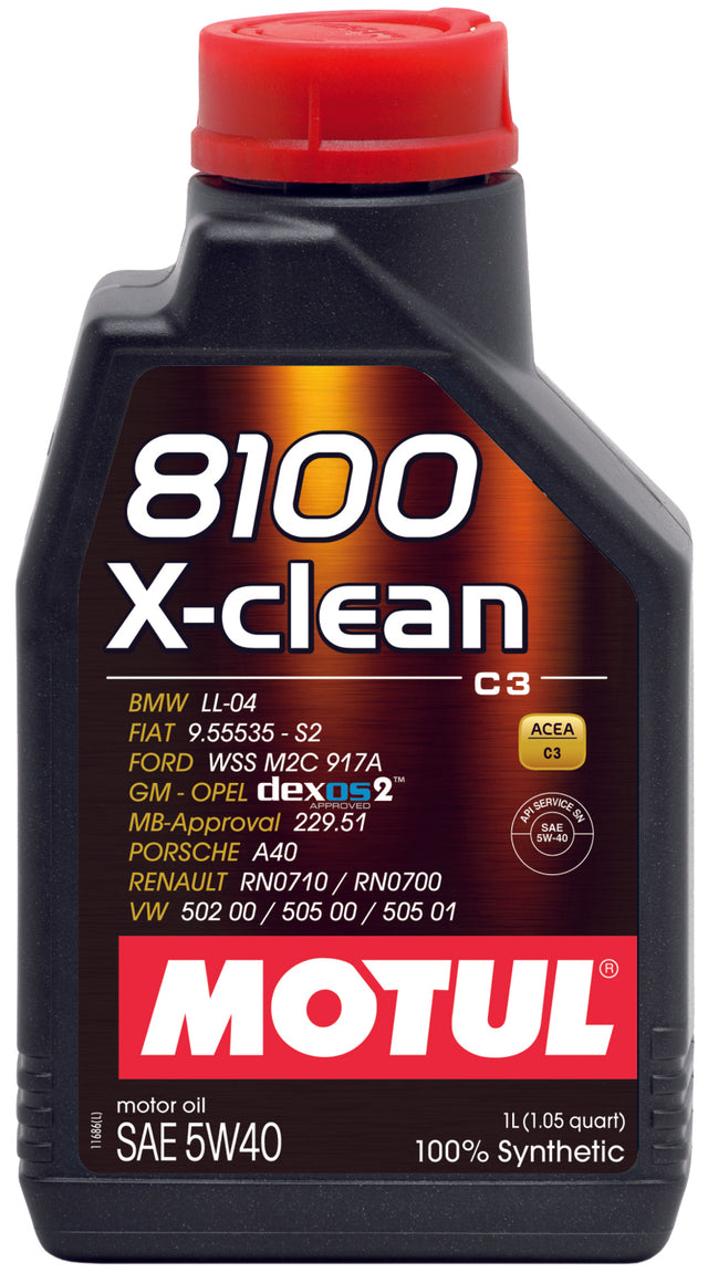 Motul 1L Synthetic Engine Oil 8100 5W40 X-CLEAN C3 -505 01-502 00-505 00-LL04 - RPL Performance