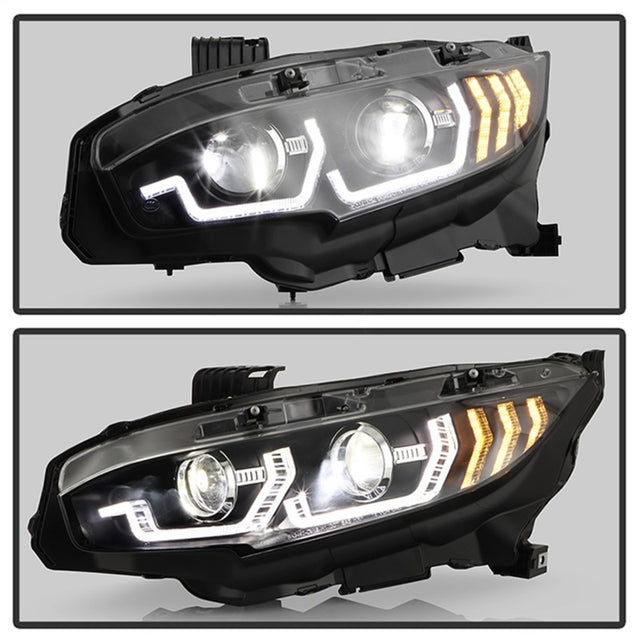 Honda Civic 16-20 LED Model High-Power LED Module Headlights - Black (PRO-YD-HC16LEDAP-SEQGR-BK) - RPL Performance