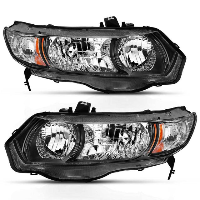 ANZO 2006-2009 Honda Civic 2 Door Crystal Headlight Black Amber (OE Replacement) - RPL Performance