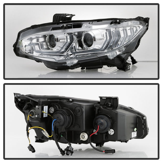 Spyder 16-18 Honda Civic 4Dr w/LED Seq Turn Sig Lights Proj Headlight - Chrome - PRO-YD-HC16-SEQ-C - RPL Performance