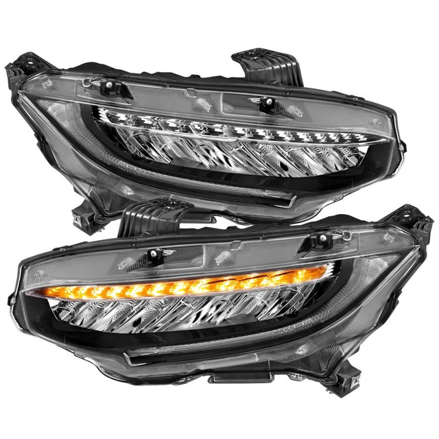 ANZO 16-17 Honda Civic Projector Headlights Plank Style Black w/Amber/Sequential Turn Signal - RPL Performance