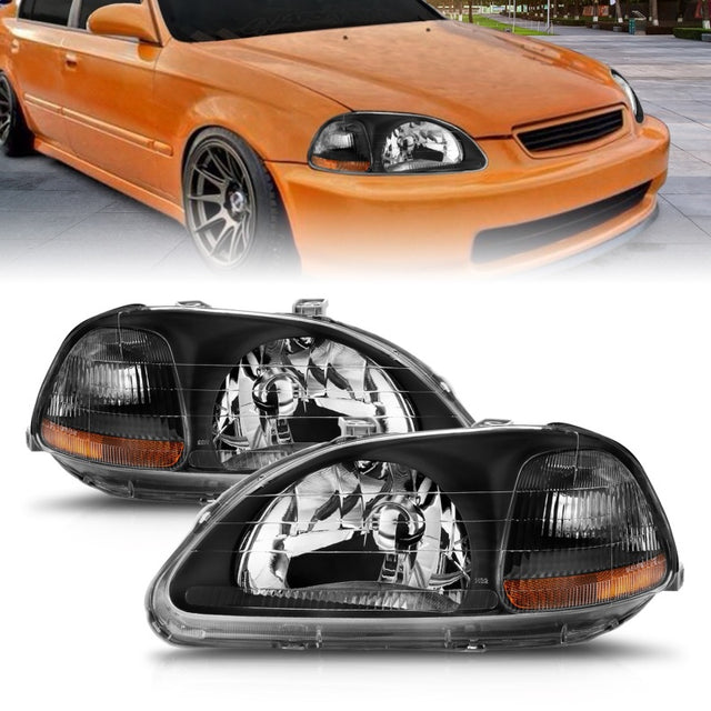 ANZO 1996-1998 Honda Civic Crystal Headlights Black - RPL Performance