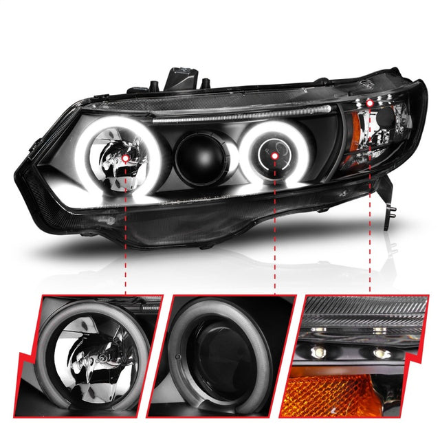 ANZO 2006-2011 Honda Civic Projector Headlights w/ Halo Black (CCFL) - RPL Performance