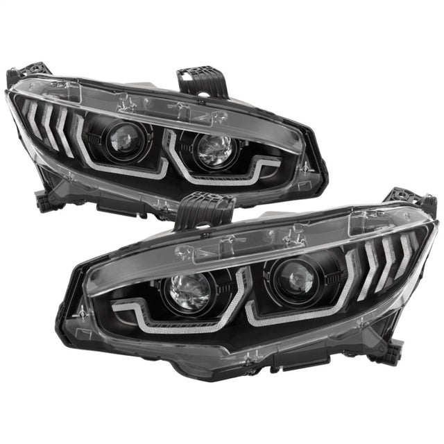 Spyder Honda Civic 16-18 2DR/4DR/Hatchback Headlight Black PRO-YD-HC16PL-SEQ-BK - RPL Performance