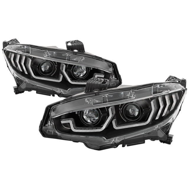 Spyder 16-18 Honda Civic 4Dr w/LED Seq Turn Sig Lights Proj Headlight - Black - PRO-YD-HC16-SEQ-BK - RPL Performance