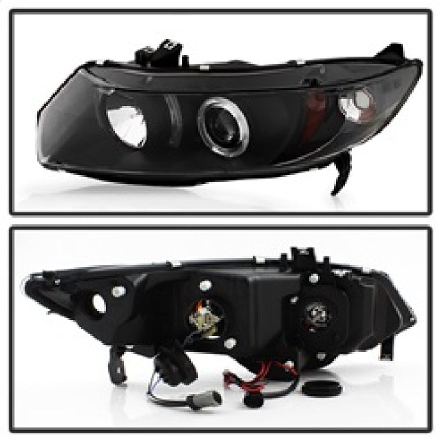 Spyder Honda Civic 06-08 2Dr Projector Headlights LED Halo Black High H1 Low H1 PRO-YD-HC06-2D-HL-BK - RPL Performance