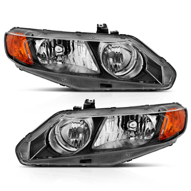 ANZO 2006-2011 Honda Civic 4 Door Crystal Headlight Black Amber (OE Replacement) - RPL Performance