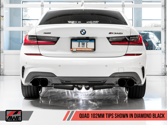AWE Tuning 2019+ BMW M340i (G20) Non-Resonated Touring Edition Exhaust - Quad Diamond Black Tips - RPL Performance