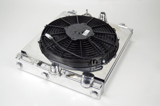 CSF Universal Half Radiator w/-16AN & Slip-On Fittings/12in SPAL Fan & Shroud - RPL Performance