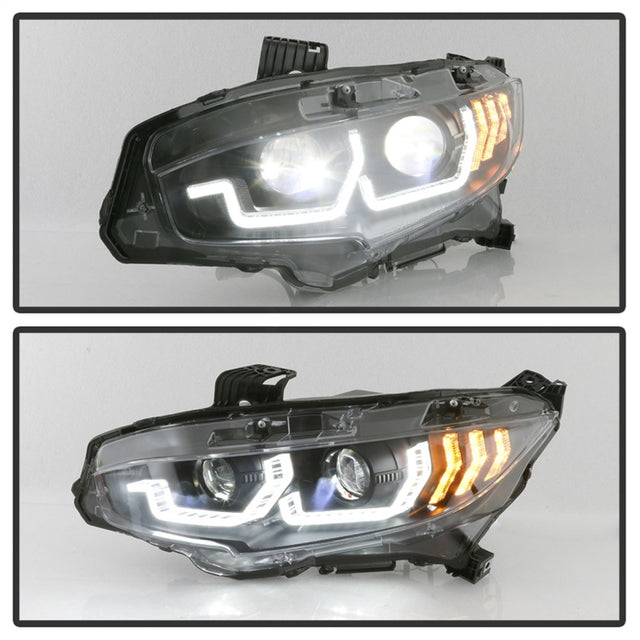 Spyder Honda Civic 16-18 2DR/4DR/Hatchback Headlight Black PRO-YD-HC16PL-SEQ-BK - RPL Performance