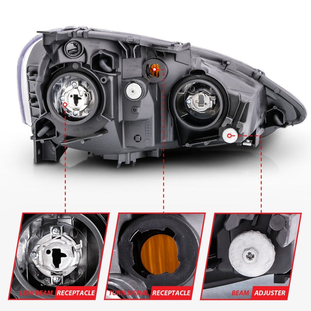 ANZO 2002-2004 Acura Rsx Crystal Headlights Black - RPL Performance