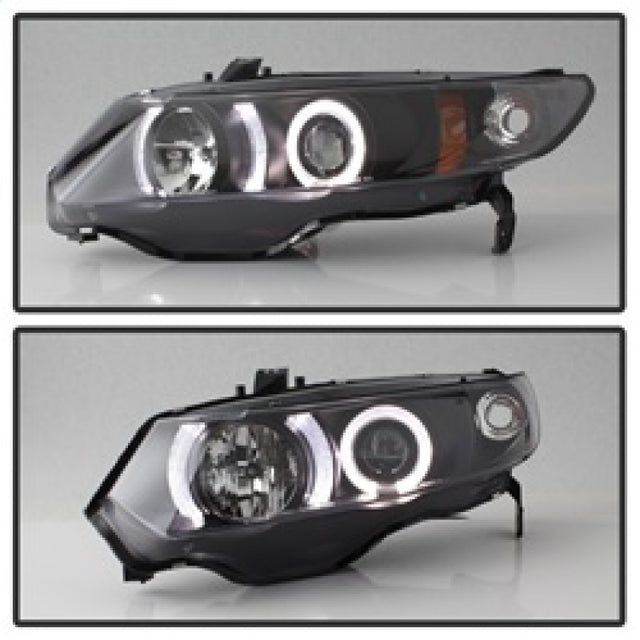 Spyder Honda Civic 06-08 2Dr Projector Headlights LED Halo Black High H1 Low H1 PRO-YD-HC06-2D-HL-BK - RPL Performance
