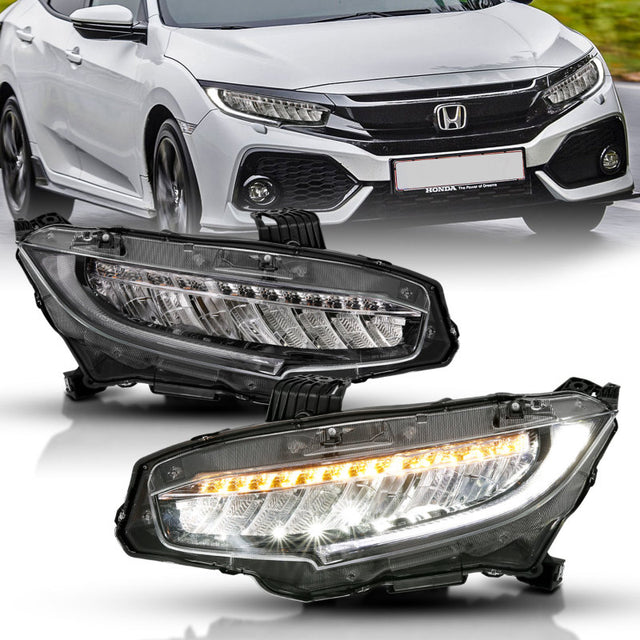 ANZO 16-17 Honda Civic Projector Headlights Plank Style Black w/Amber/Sequential Turn Signal - RPL Performance