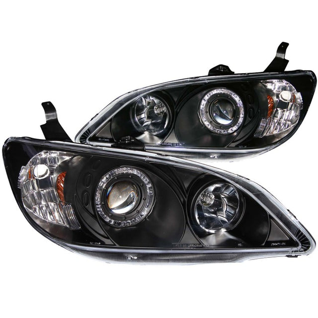 ANZO 2004-2005 Honda Civic Projector Headlights w/ Halo Black - RPL Performance