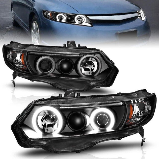ANZO 2006-2011 Honda Civic Projector Headlights w/ Halo Black (CCFL) - RPL Performance