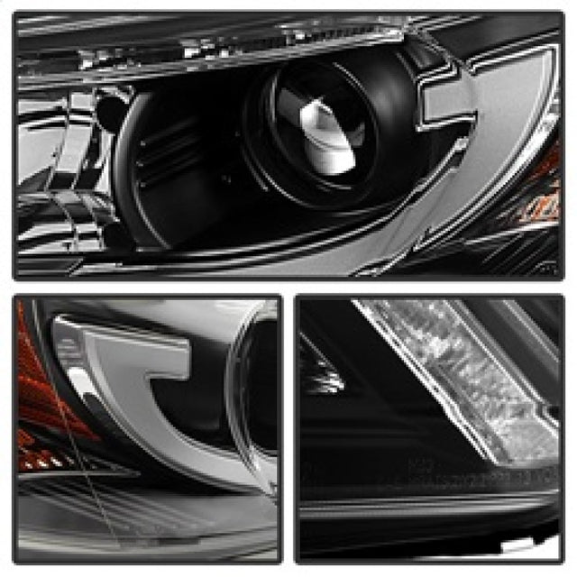 Spyder Honda Accord 2013-2015 4DR Projector Headlights Light Bar DRL Black PRO-YD-HA13-LBDRL-BK - RPL Performance