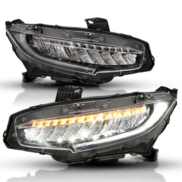 ANZO 16-17 Honda Civic Projector Headlights Plank Style Black w/Amber/Sequential Turn Signal - RPL Performance