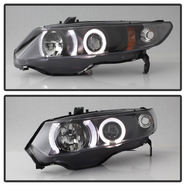 Spyder Honda Civic 06-08 2Dr Projector Headlights LED Halo Black High H1 Low H1 PRO-YD-HC06-2D-HL-BK - RPL Performance