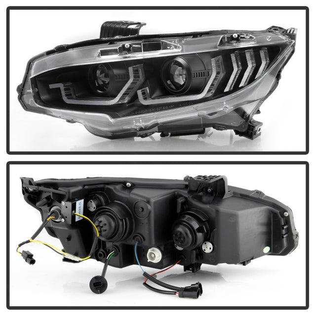 Spyder Honda Civic 16-18 2DR/4DR/Hatchback Headlight Black PRO-YD-HC16PL-SEQ-BK - RPL Performance