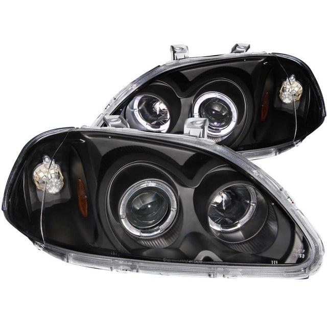 ANZO 1996-1998 Honda Civic Projector Headlights w/ Halo Black - RPL Performance