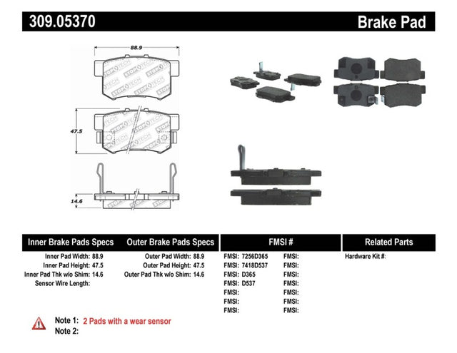 StopTech Performance 00-09 Honda S2000 / 92-07 Accord / 04-10 Acura TSX / 02-06 RSX Rear Brake Pads - RPL Performance