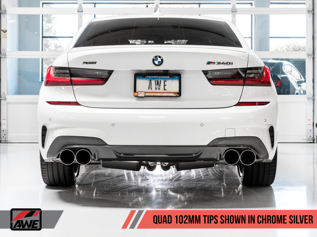 AWE Tuning 2019+ BMW M340i (G20) Non-Resonated Touring Edition Exhaust - Quad Chrome Silver Tips - RPL Performance