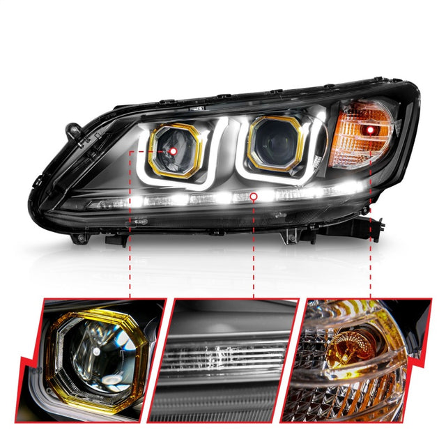 ANZO 2013-2015 Honda Accord Projector Headlights w/ U-Bar Black - RPL Performance