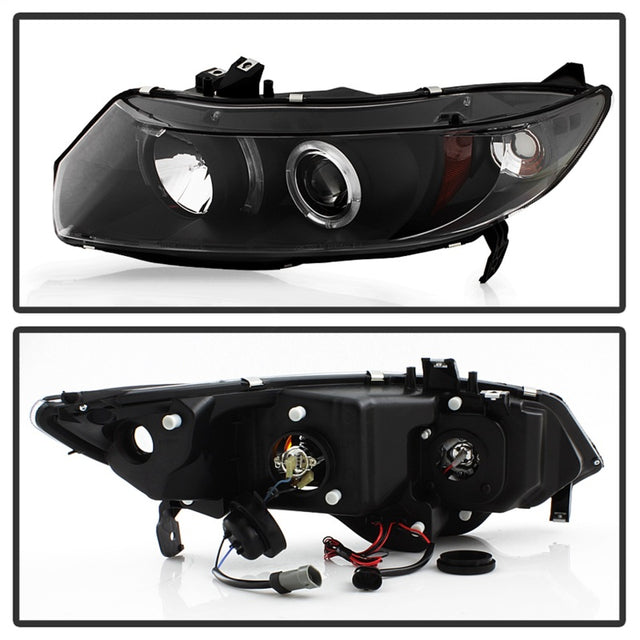 Spyder Honda Civic 06-08 2Dr Projector Headlights LED Halo Black High H1 Low H1 PRO-YD-HC06-2D-HL-BK - RPL Performance
