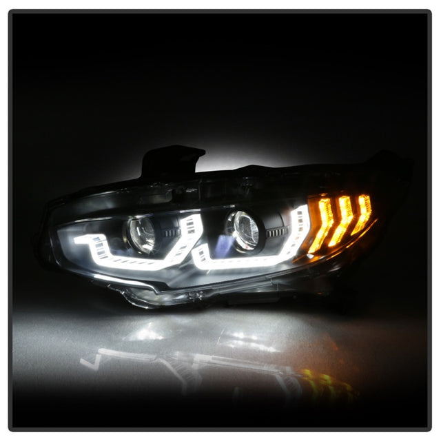 Spyder Honda Civic 16-18 2DR/4DR/Hatchback Headlight Black PRO-YD-HC16PL-SEQ-BK - RPL Performance