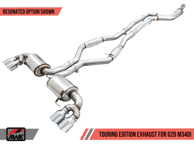 AWE Tuning 2019+ BMW M340i (G20) Resonated Touring Edition Exhaust - Quad Diamond Black Tips - RPL Performance