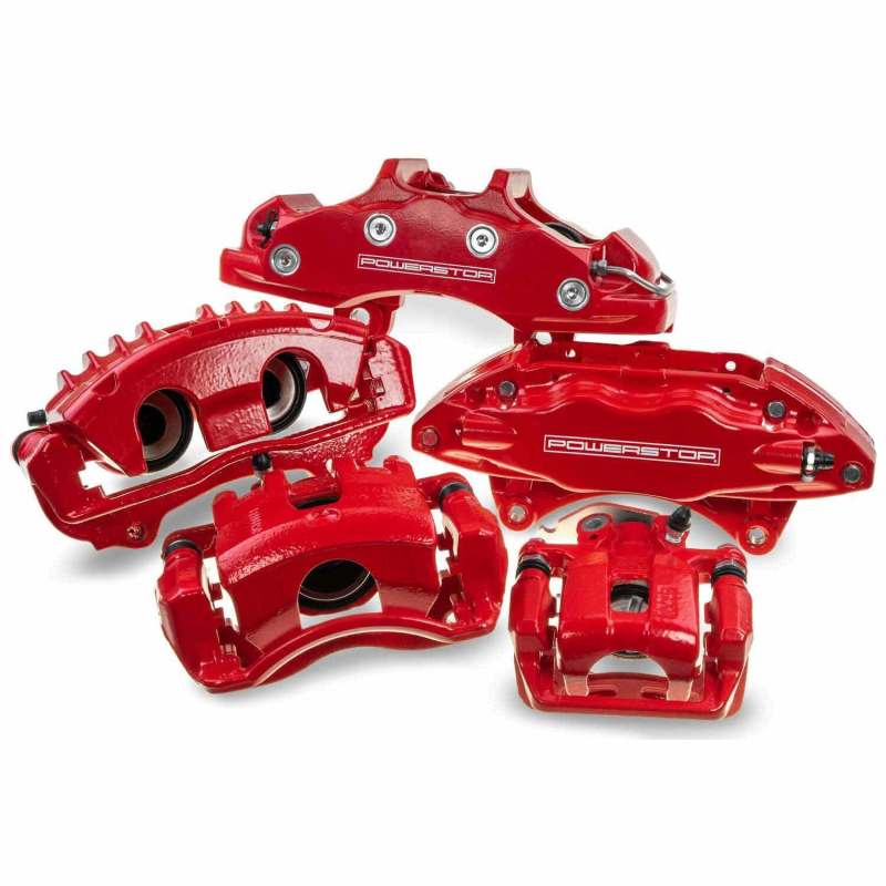 Power Stop 90-00 Honda Civic Front Red Calipers w/Brackets - Pair - RPL Performance