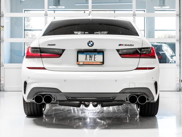 AWE Tuning 2019+ BMW M340i (G20) Resonated Touring Edition Exhaust - Quad Chrome Silver Tips - RPL Performance