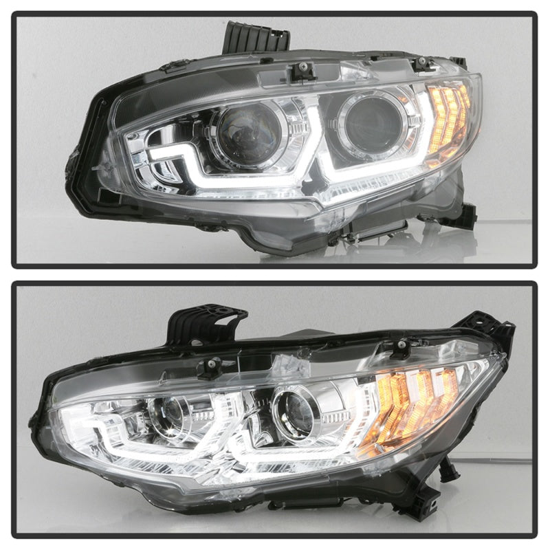 Spyder 16-18 Honda Civic 4Dr w/LED Seq Turn Sig Lights Proj Headlight - Chrome - PRO-YD-HC16-SEQ-C