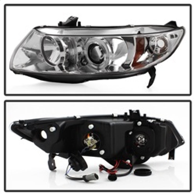 Spyder Honda Civic 06-08 2Dr Projector Headlights LED Halo Chrome High H1 Low H1 PRO-YD-HC06-2D-HL-C