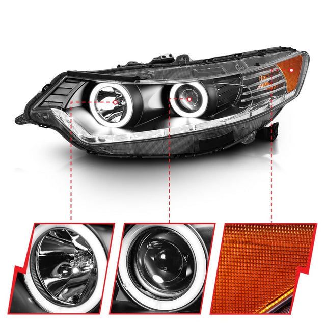 ANZO 2009-2012 Acura Tsx Projector Headlights w/ Halo Black (CCFL) (HID Compatible) - RPL Performance