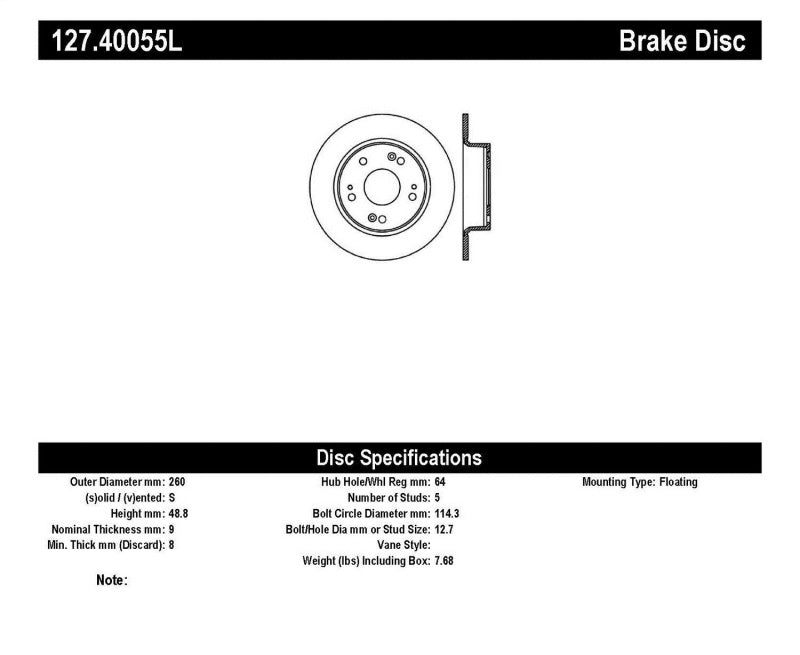 StopTech 04-08 Acura TSX / 03-07 Honda Accord SportStop Slotted & Drilled Left Rear Rotor