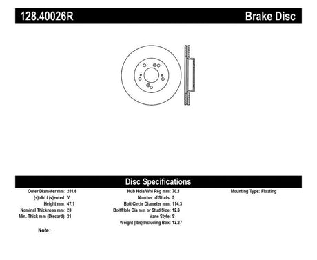 StopTech 97-01 Acura Integra Type R / 97-01 Honda CR-V Drilled Right Front Rotor