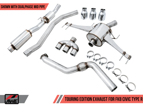 AWE Tuning 2017+ Honda Civic Type R Touring Edition Exhaust w/Front & Mid Pipes - Chrome Silver Tips - RPL Performance