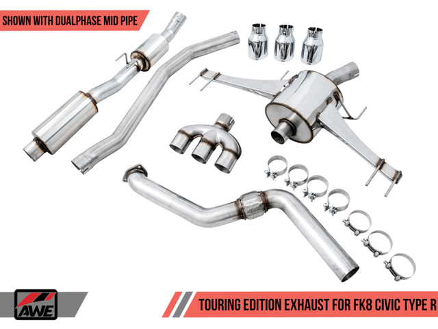 AWE Tuning 2017+ Honda Civic Type R Touring Edition Exhaust w/Front & Mid Pipes - Chrome Silver Tips - RPL Performance