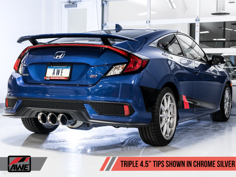 AWE Tuning 17-20 Honda Civic Si 1.5L Turbo Dual-to-Triple Tip Conversion Kit - Chrome Silver Tip - RPL Performance
