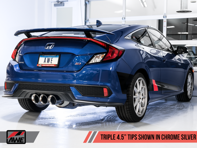 AWE Tuning 17-20 Honda Civic Si 1.5L Turbo Dual-to-Triple Tip Conversion Kit - Chrome Silver Tip - RPL Performance