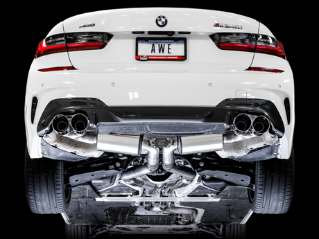 AWE Tuning 2019+ BMW M340i (G20) Resonated Touring Edition Exhaust - Quad Diamond Black Tips - RPL Performance