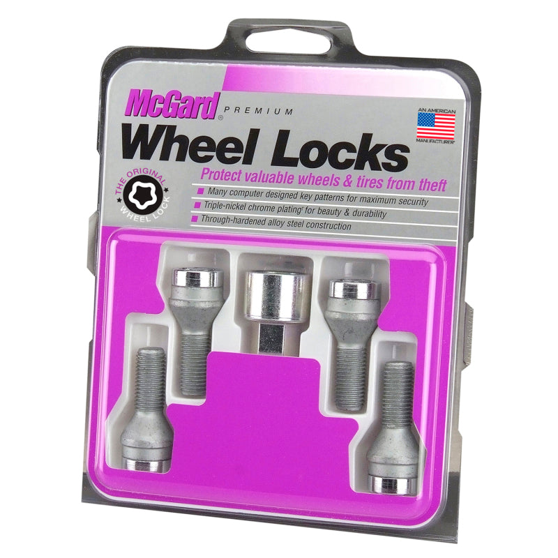 McGard Wheel Lock Bolt Set - 4pk. (Cone Seat) M14X1.25 / 17mm Hex / 27.3mm Shank Length - Chrome - RPL Performance