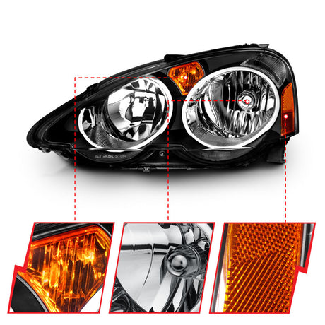 ANZO 2002-2004 Acura Rsx Crystal Headlights Black - RPL Performance